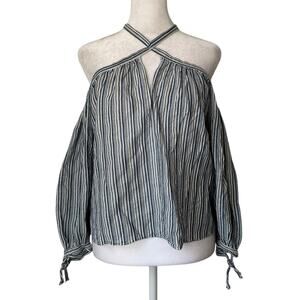 Rebecca Taylor blue & white striped halter cotton off-the-shoulder top size 2